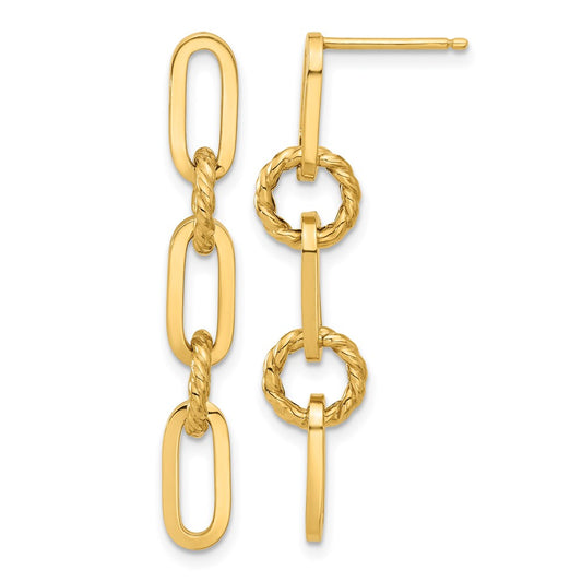 14K Yellow Gold Polished Chain Link Dangle Post Earrings