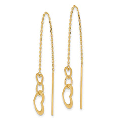 14K Yellow Gold Polished Hearts Dangle Threader Earrings