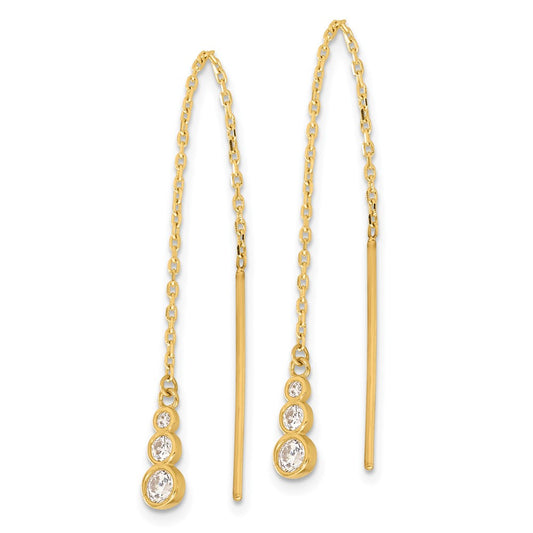 14K Yellow Gold Polished CZ Threader Earrings