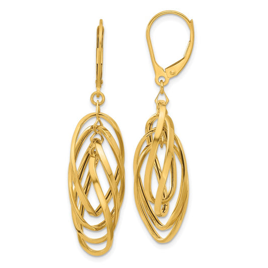 14K Yellow Gold Polished Oval Twisted Dangle Leverback Earrings