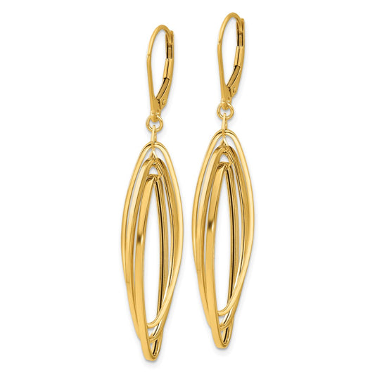 14K Yellow Gold Polished Oval Twisted Dangle Leverback Earrings