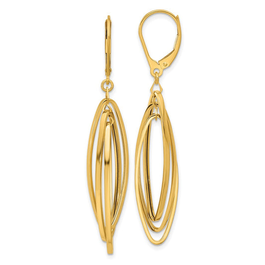 14K Yellow Gold Polished Oval Twisted Dangle Leverback Earrings