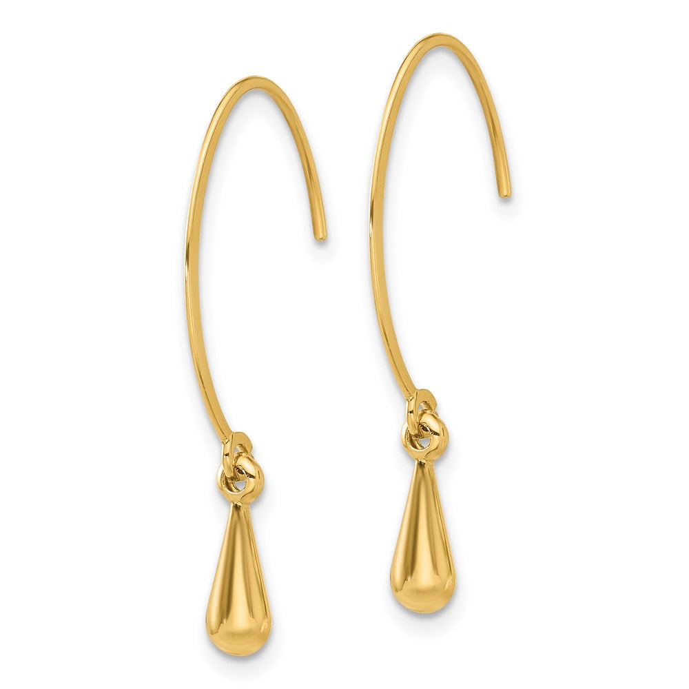 14K Yellow Gold Polished Dangle Threader Hook Earrings