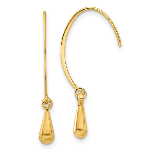 14K Yellow Gold Polished Dangle Threader Hook Earrings