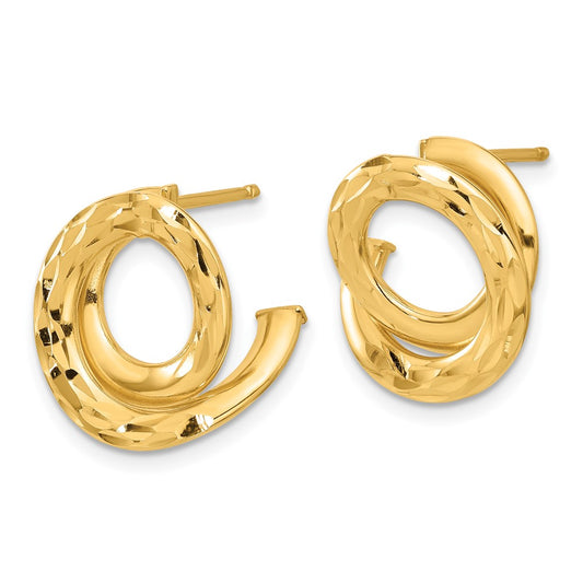 14K Yellow Gold Polished and Diamond-cut Intertwined Circle Post Earrings