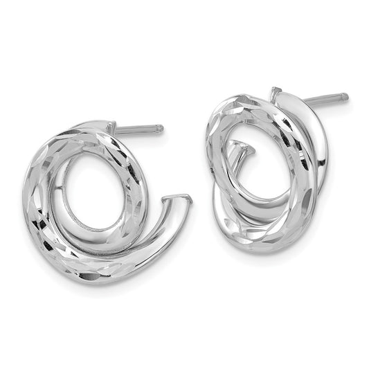 14K White Gold Polish and Diamond-cut Intertwined Circle Post Earrings