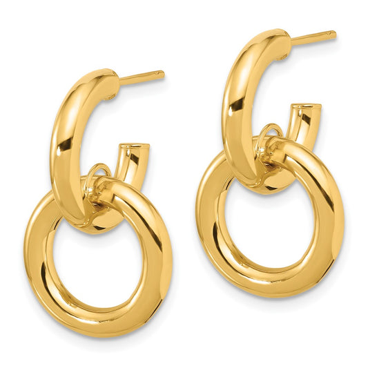 14K Yellow Gold Polished Hoop With Dangle Post Earrings