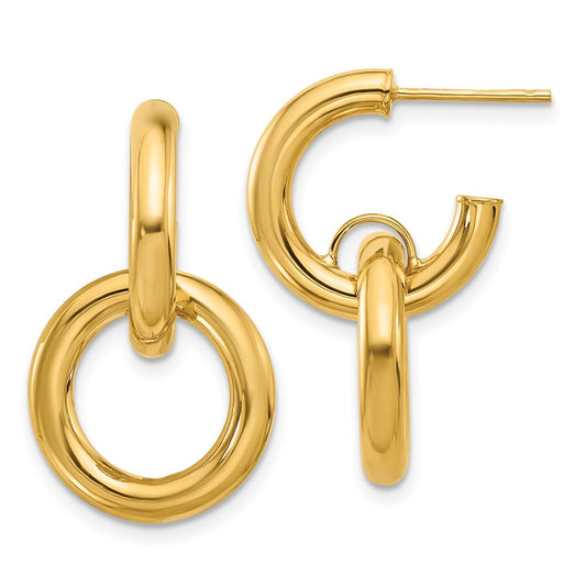 14K Yellow Gold Polished Hoop With Dangle Post Earrings