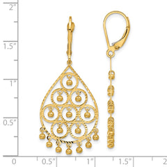 14K Yellow Gold Polished and Diamond-cut Chandelier Style Dangle Earrings