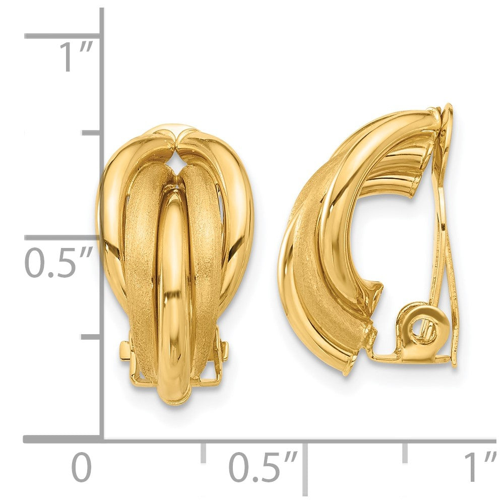 14K Yellow Gold Polished and Satin Omega Clip Non-pierced Earrings