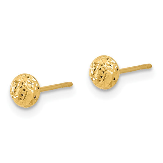 14K Yellow Gold Polished and Diamond-cut 4.5mm Button Post Earrings