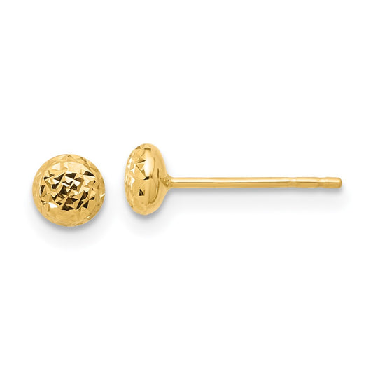 14K Yellow Gold Polished and Diamond-cut 4.5mm Button Post Earrings