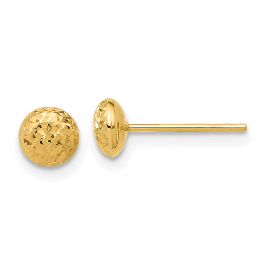 14K Yellow Gold Polished and Diamond-cut 5.5mm Button Post Earrings