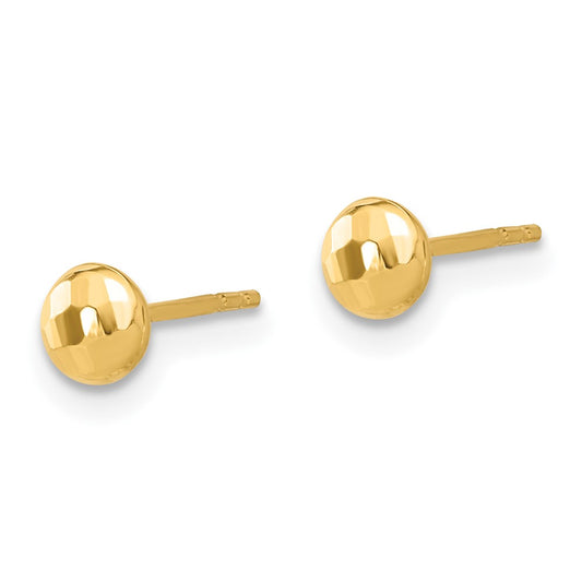 14K Yellow Gold Polished and Diamond-cut 4.5mm Button Post Earrings