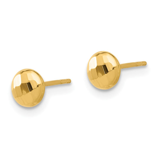 14K Yellow Gold Polished and Diamond-cut 5.5mm Button Post Earrings