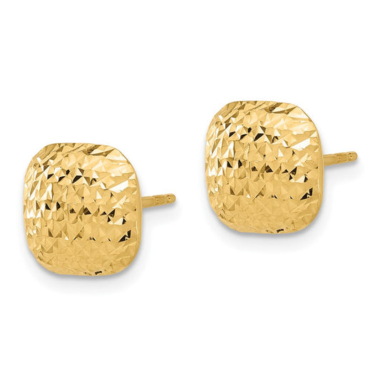 14K Yellow Gold Polished and Diamond-cut 10mm Puffed Square Post Earrings