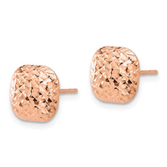 14K Rose Gold Polished Diamond-cut 10mm Puffed Square Post Earrings