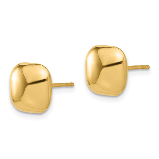 14K Yellow Gold Polished 10mm Puffed Square Post Earrings