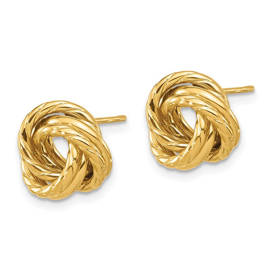 14K Yellow Gold Polished and Textured Love Knot Post Earrings