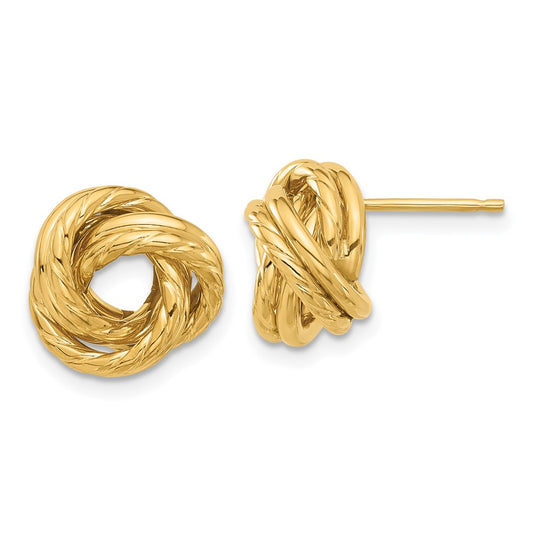 14K Yellow Gold Polished and Textured Love Knot Post Earrings