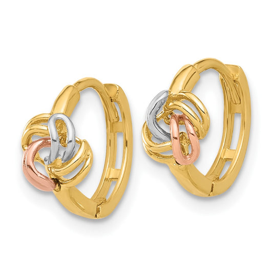 14K Two-Tone Gold Love Knot Hinged Huggie Hoop Earrings