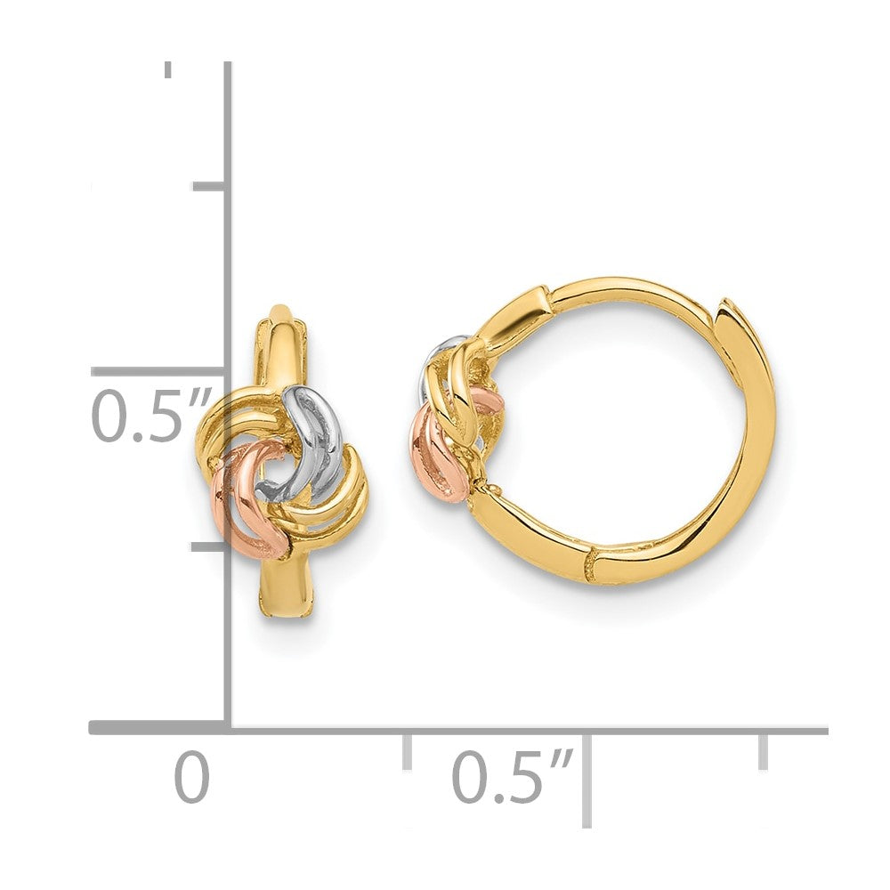 14K Two-Tone Gold Love Knot Hinged Huggie Hoop Earrings