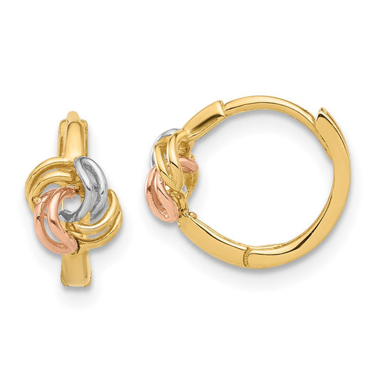 14K Two-Tone Gold Love Knot Hinged Huggie Hoop Earrings