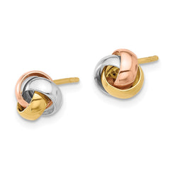 14K Tri-Color Gold Polished Love Knot Post Earrings