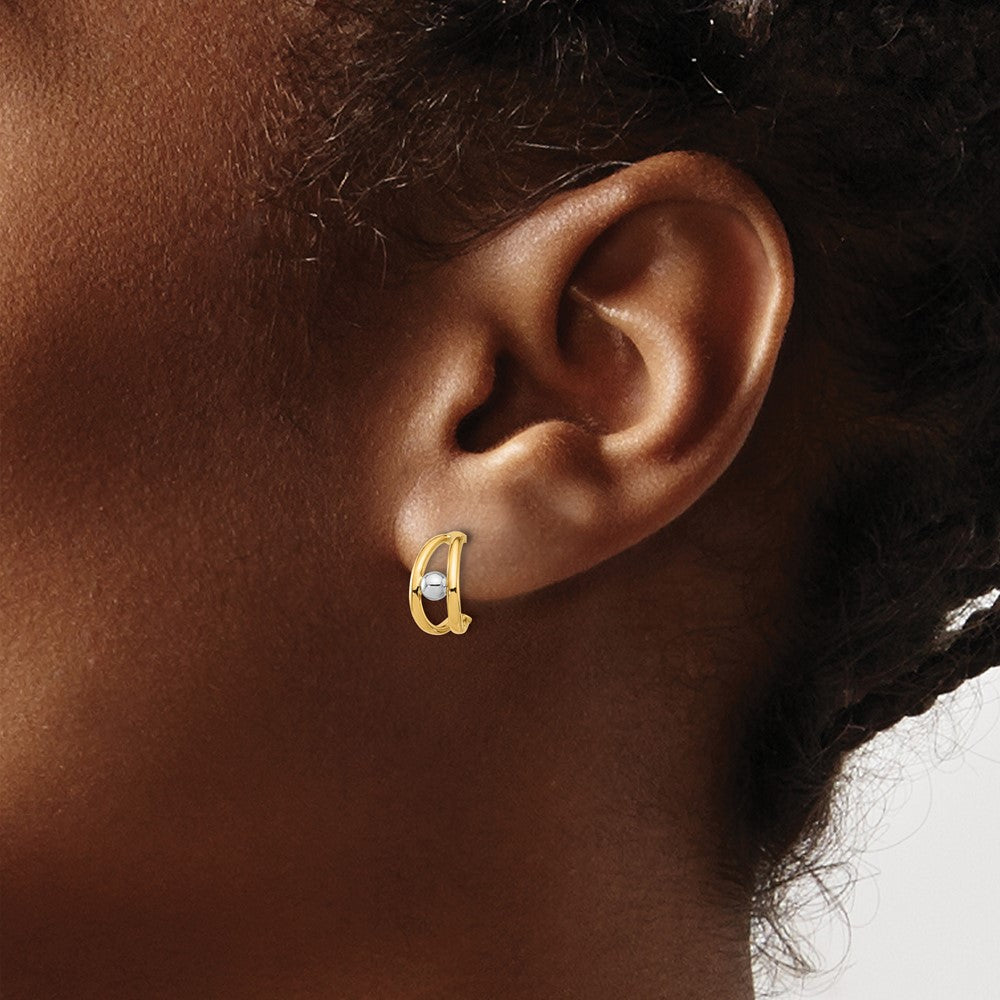 14K Two-Tone Gold Polished J-Hoop Post Earrings