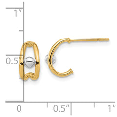 14K Two-Tone Gold Polished J-Hoop Post Earrings