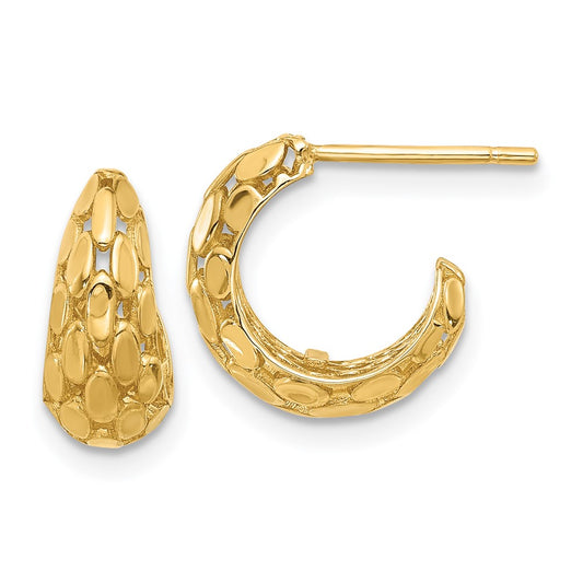 14K Yellow Gold Textured J Hoop Post Earrings