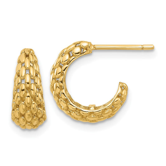 14K Yellow Gold Textured J Hoop Post Earrings