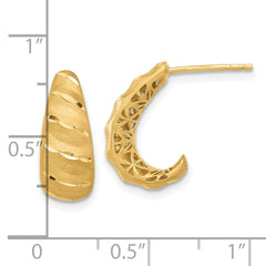 14K Yellow Gold Satin and Diamond-cut J-Hoop Earrings