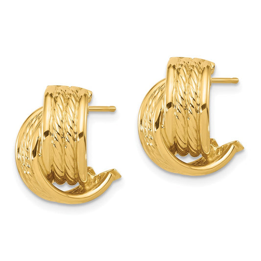 14K Yellow Gold Polished and Textured Twisted Post Earrings