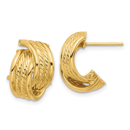 14K Yellow Gold Polished and Textured Twisted Post Earrings