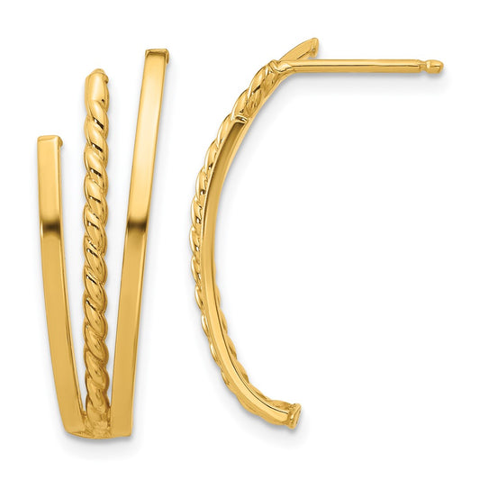 14K Yellow Gold Polished and Twist Post Earrings