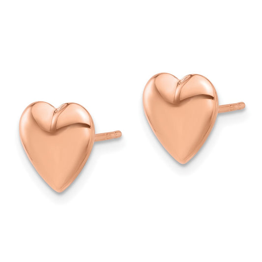 14K Rose Gold Polished Puffed Heart Post Earrings