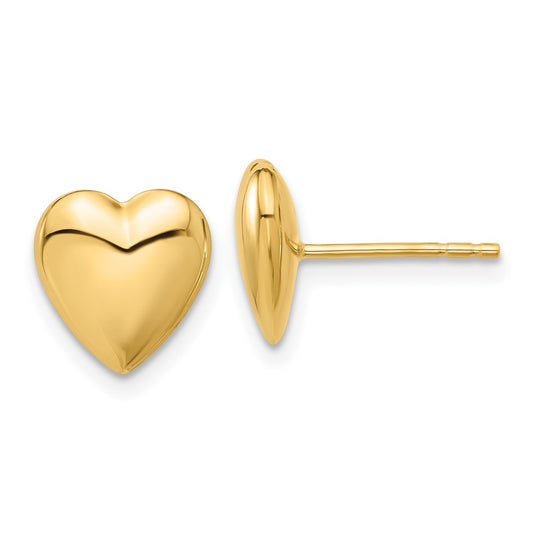 14K Yellow Gold Polished Puffed Heart Post Earrings