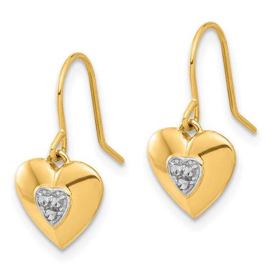 14K Two-Tone Gold Diamond-cut Heart Dangle Earrings