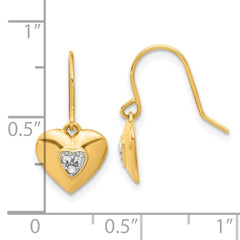14K Two-Tone Gold Diamond-cut Heart Dangle Earrings