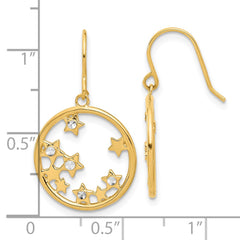 14K Two-Tone Gold Diamond-cut Stars in Circle Dangle Earrings