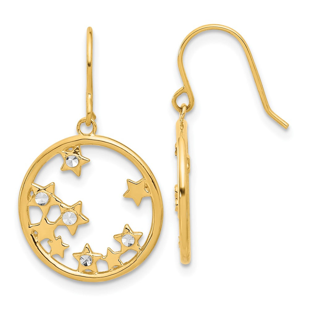 14K Two-Tone Gold Diamond-cut Stars in Circle Dangle Earrings