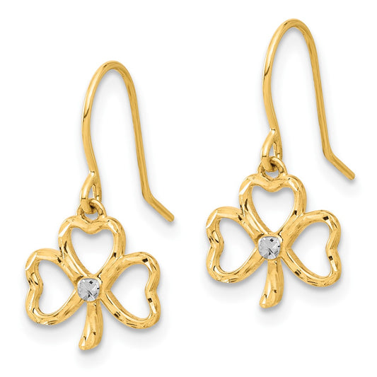 14K Two-Tone Gold Diamond-cut Clover Dangle Earrings