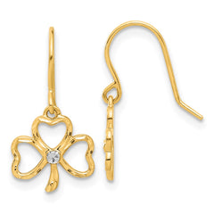 14K Two-Tone Gold Diamond-cut Clover Dangle Earrings