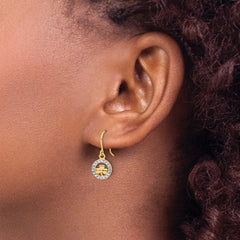 14K Two-Tone Gold Diamond-cut Clover in Circle Dangle Earrings