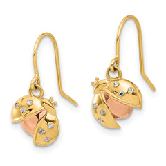 14K Tri-Color Gold Diamond-cut Ladybug Dangle Earrings