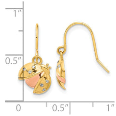 14K Tri-Color Gold Diamond-cut Ladybug Dangle Earrings