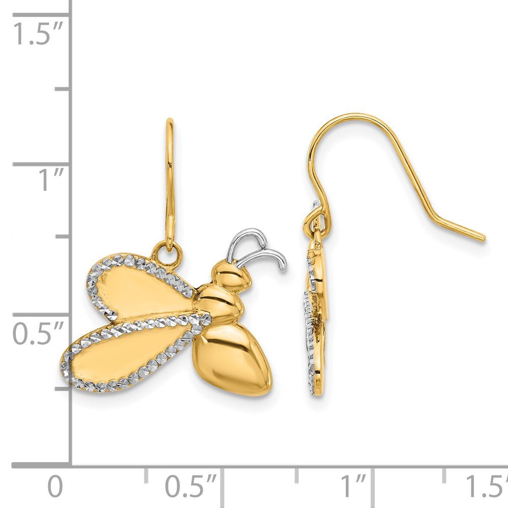 14K Two-Tone Gold Diamond-cut Bee Dangle Earrings