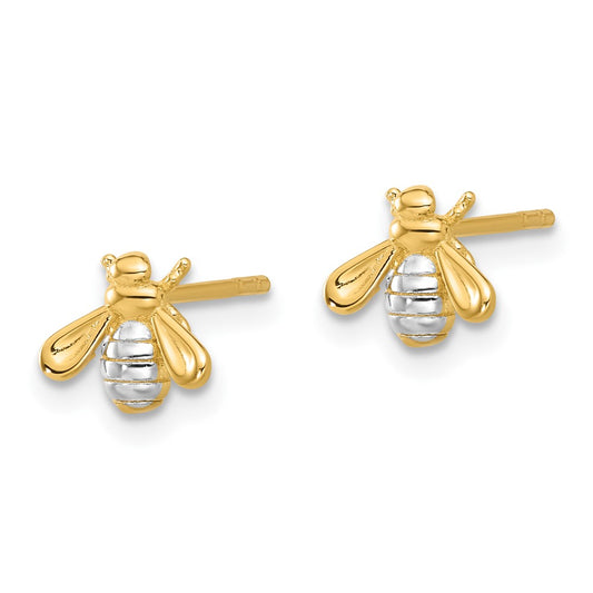 14K Two-Tone Gold Polished Bee Post Earrings