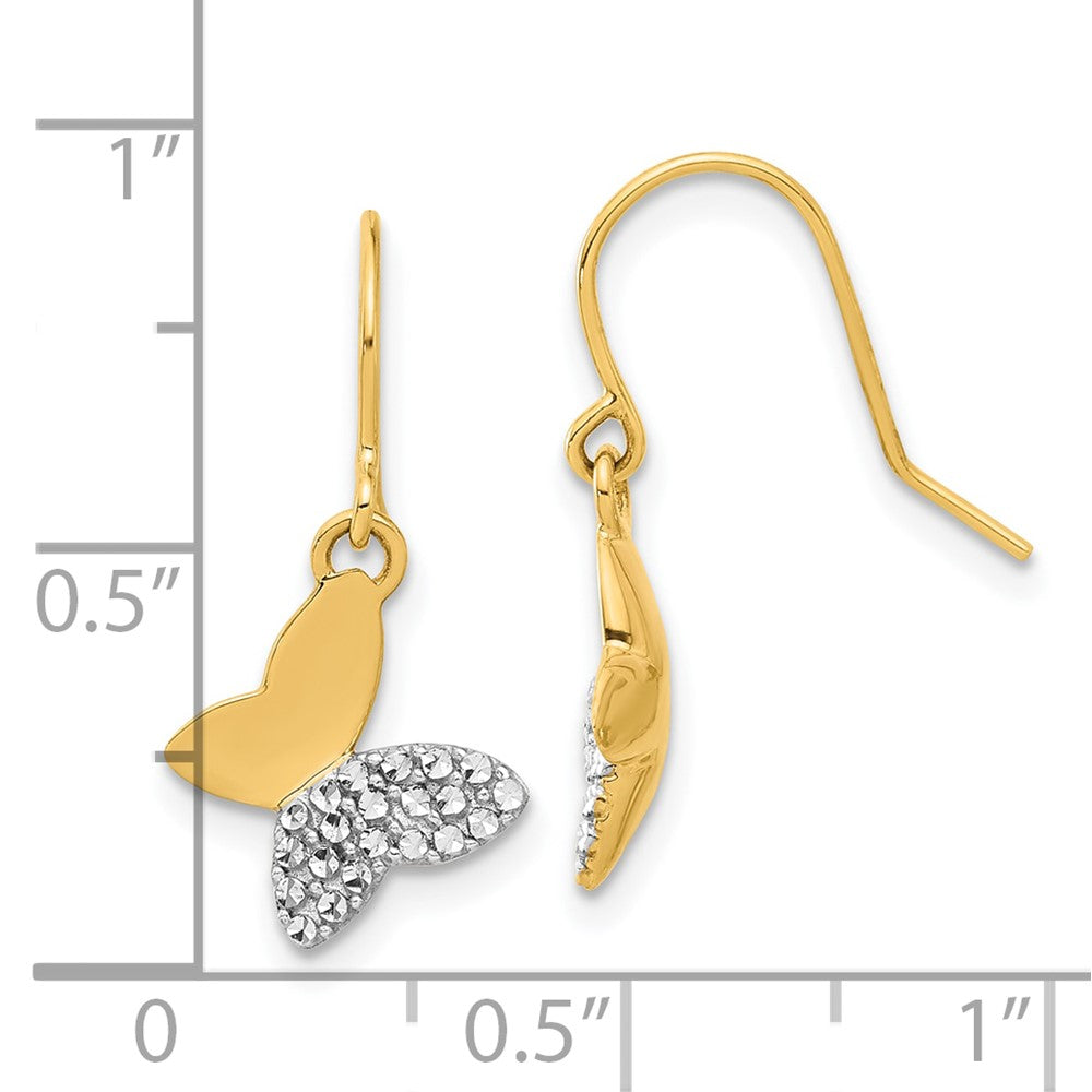 14K Two-Tone Gold Diamond-cut Butterfly Dangle Earrings
